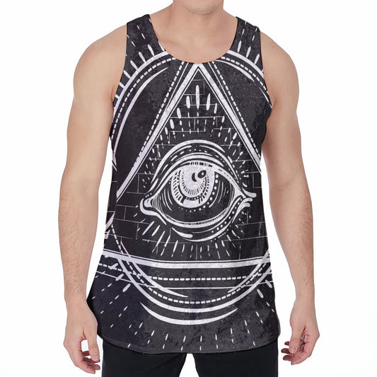 Black And White Eye of Providence Print Men's Velvet Tank Top