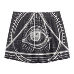 Black And White Eye of Providence Print Mesh Shorts