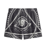Black And White Eye of Providence Print Mesh Shorts