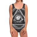 Black And White Eye of Providence Print One Piece Swimsuit