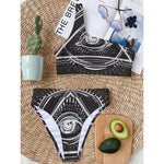 Black And White Eye of Providence Print One Shoulder Bikini Top