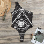 Black And White Eye of Providence Print One Shoulder Bodysuit