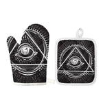 Black And White Eye of Providence Print Oven Mitt And Pot Holder Set