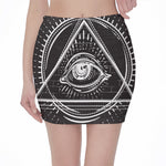 Black And White Eye of Providence Print Pencil Mini Skirt