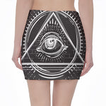 Black And White Eye of Providence Print Pencil Mini Skirt