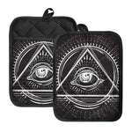 Black And White Eye of Providence Print Pot Holders With Pocket