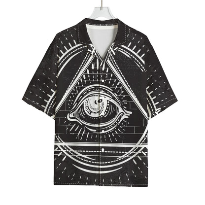 Black And White Eye of Providence Print Rayon Hawaiian Shirt