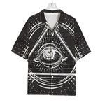 Black And White Eye of Providence Print Rayon Hawaiian Shirt