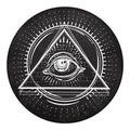 Black And White Eye of Providence Print Round Blanket