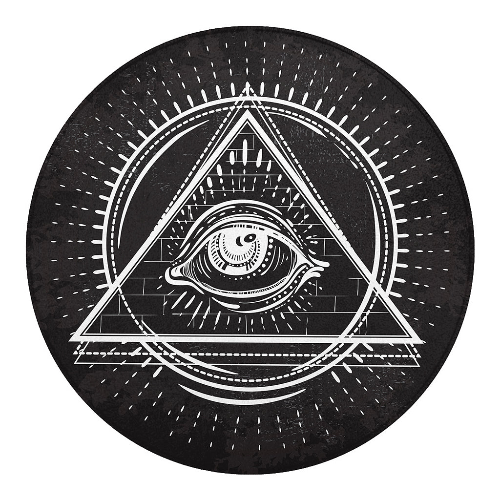 Black And White Eye of Providence Print Round Blanket