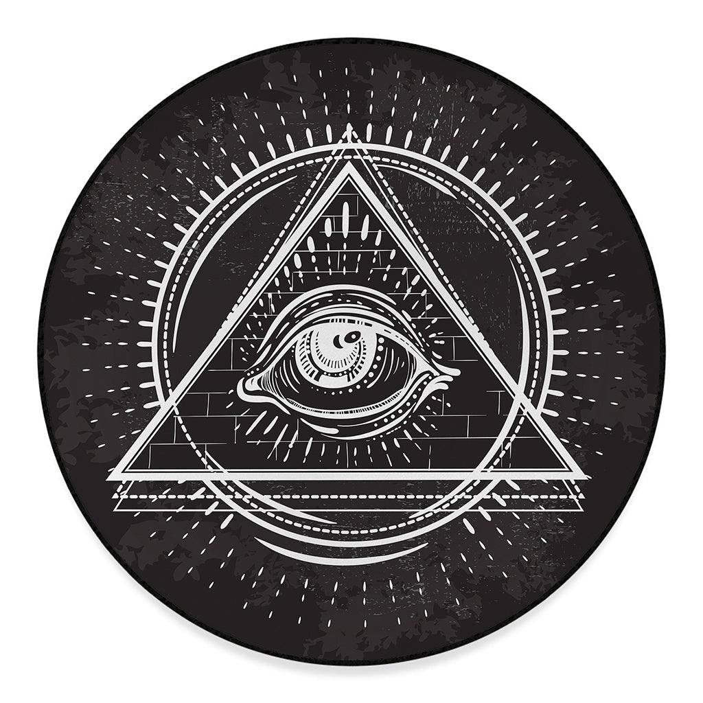 Black And White Eye of Providence Print Round Floor Mat
