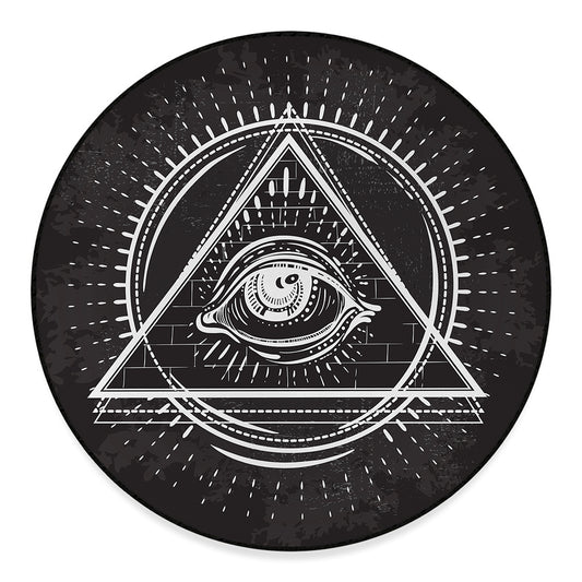 Black And White Eye of Providence Print Round Floor Mat
