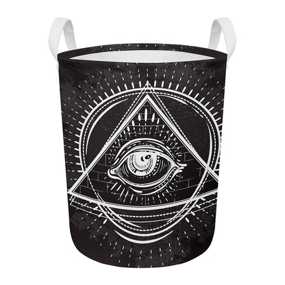 Black And White Eye of Providence Print Round Laundry Basket