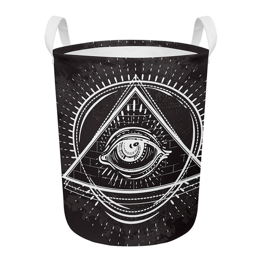 Black And White Eye of Providence Print Round Laundry Basket