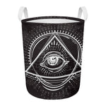 Black And White Eye of Providence Print Round Laundry Basket