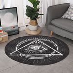 Black And White Eye of Providence Print Round Rug