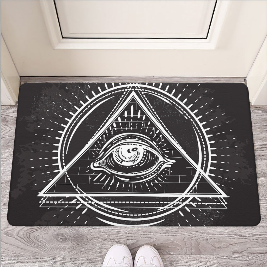 Black And White Eye of Providence Print Rubber Doormat