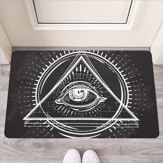 Black And White Eye of Providence Print Rubber Doormat