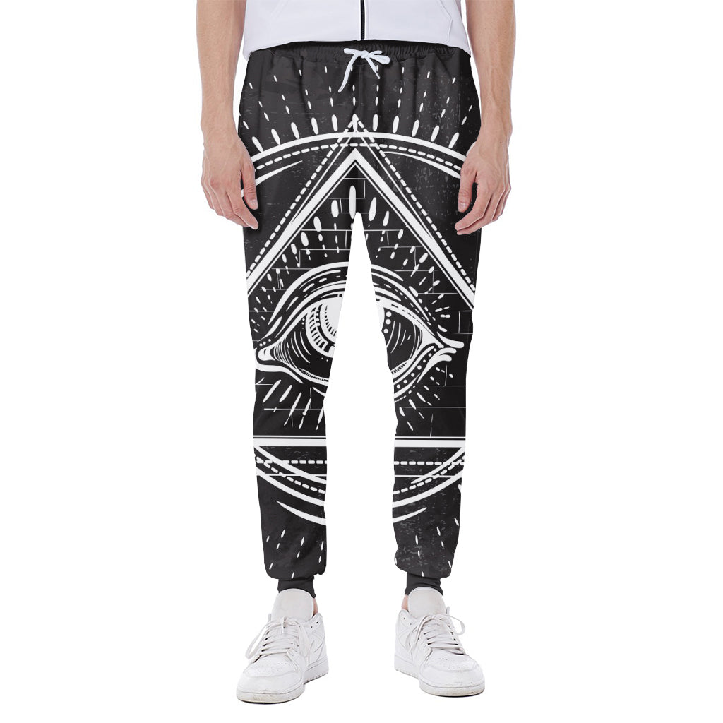 Black And White Eye of Providence Print Scuba Joggers