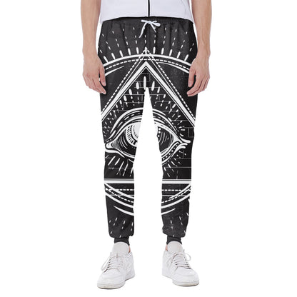 Black And White Eye of Providence Print Scuba Joggers