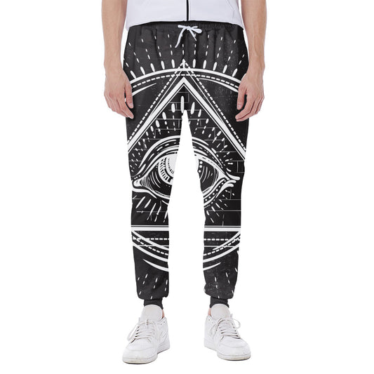 Black And White Eye of Providence Print Scuba Joggers