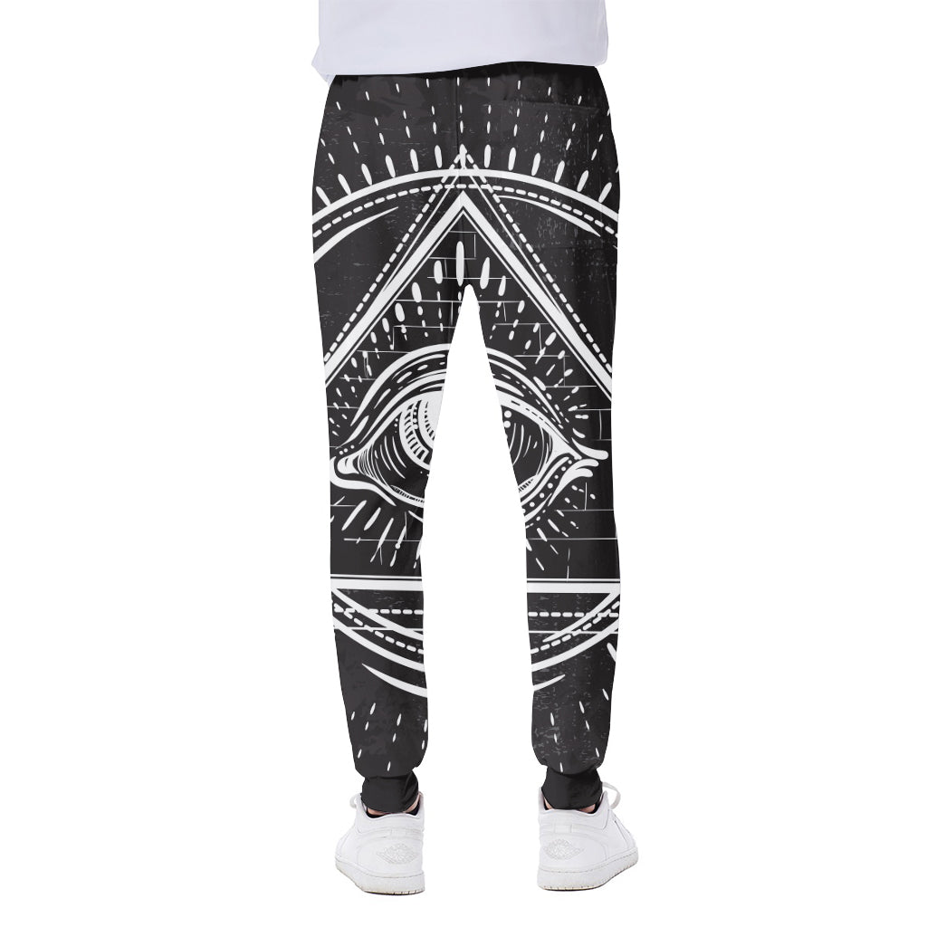 Black And White Eye of Providence Print Scuba Joggers