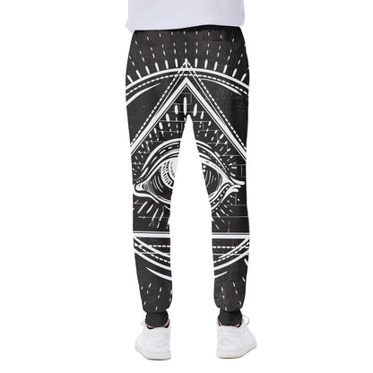Black And White Eye of Providence Print Scuba Joggers