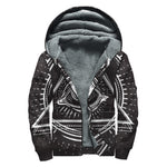 Black And White Eye of Providence Print Sherpa Lined Zip Up Hoodie