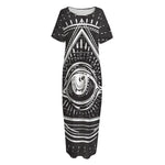 Black And White Eye of Providence Print Short Sleeve Long Nightdress