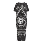 Black And White Eye of Providence Print Short Sleeve Long Nightdress
