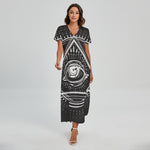Black And White Eye of Providence Print Short Sleeve Maxi Dress
