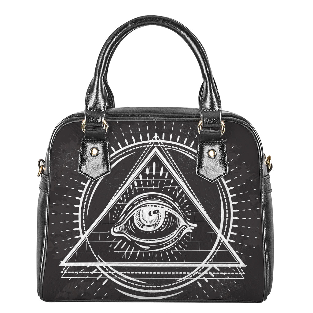 Black And White Eye of Providence Print Shoulder Handbag
