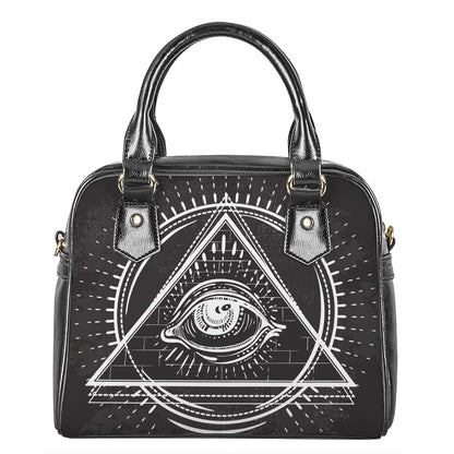Black And White Eye of Providence Print Shoulder Handbag