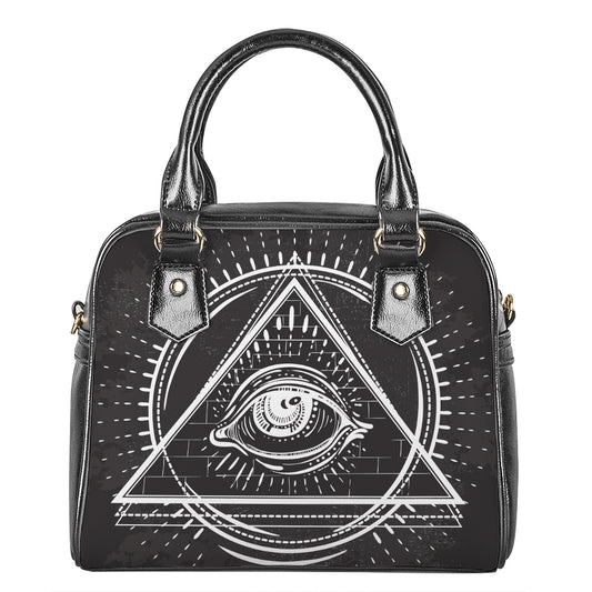 Black And White Eye of Providence Print Shoulder Handbag
