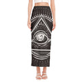 Black And White Eye of Providence Print Side Slit Maxi Skirt