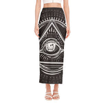 Black And White Eye of Providence Print Side Slit Maxi Skirt