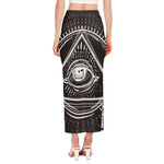 Black And White Eye of Providence Print Side Slit Maxi Skirt