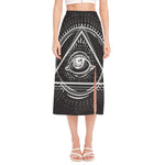 Black And White Eye of Providence Print Side Slit Midi Skirt