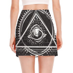 Black And White Eye of Providence Print Side Slit Mini Skirt