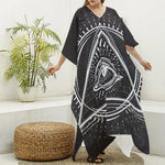 Black And White Eye of Providence Print Silk V-Neck Kaftan Dress