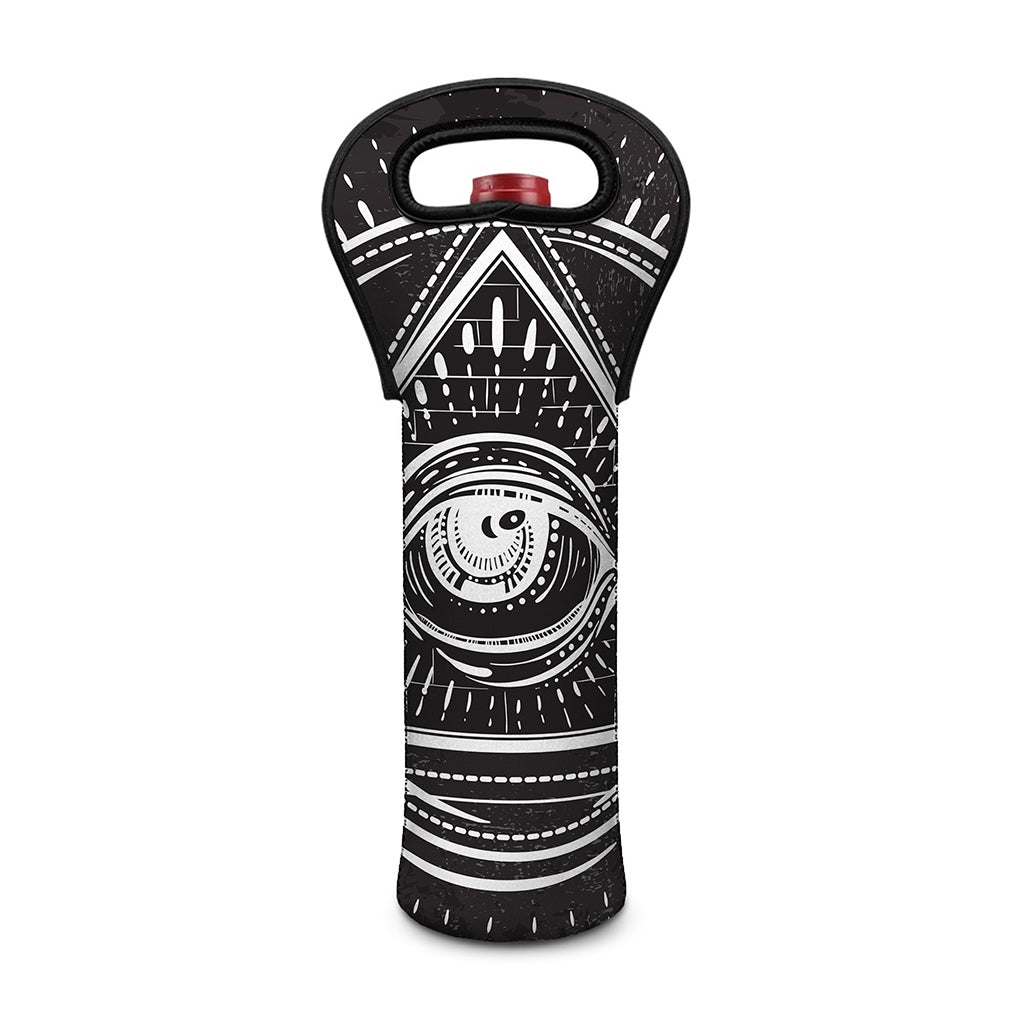 Black And White Eye of Providence Print Single Neoprene Wine Tote