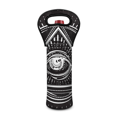 Black And White Eye of Providence Print Single Neoprene Wine Tote