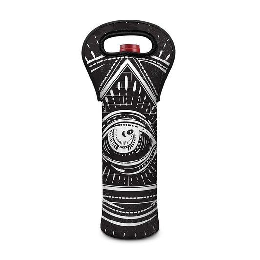 Black And White Eye of Providence Print Single Neoprene Wine Tote