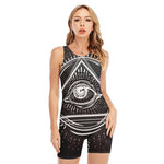 Black And White Eye of Providence Print Sleeveless One Piece Swimsuit