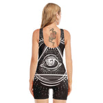 Black And White Eye of Providence Print Sleeveless One Piece Swimsuit
