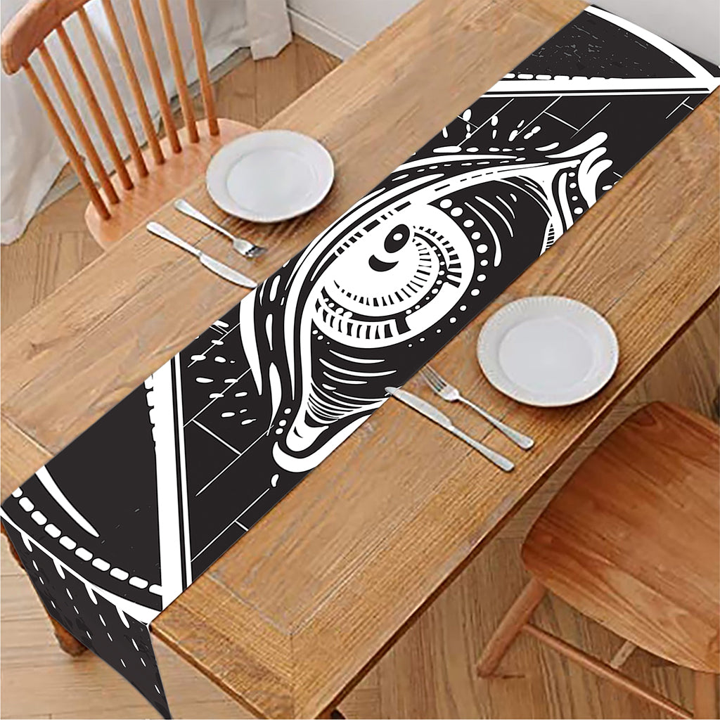 Black And White Eye of Providence Print Table Runner