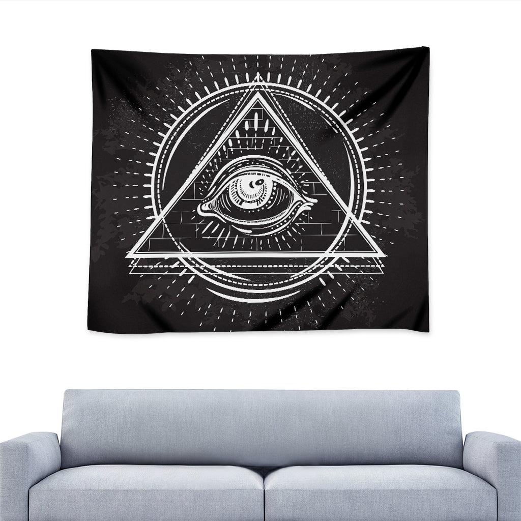 Black And White Eye of Providence Print Tapestry