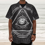 Black And White Eye of Providence Print Textured Short Sleeve Shirt