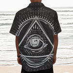 Black And White Eye of Providence Print Textured Short Sleeve Shirt
