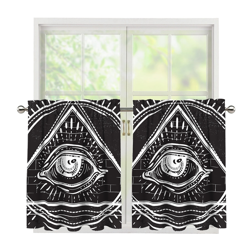Black And White Eye of Providence Print Tier Curtains